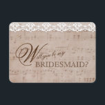 Romantic Music Sheet & Lace Wees mijn BRIDESMAID Kaart<br><div class="desc">Speciaal ontwerp met een oude achtergrond voor muziekbladen met een romantische kant en prachtige lettertypen. Dit zal een geweldige keuze zijn voor een , romantische bruiloft. Gebruik het gereedschap Aanpassen om uw gegevens toe te voegen. Bekijk alstublieft andere objecten die overeenkomen met dit ontwerp in mijn Collectie Muziekblad & Lace...</div>