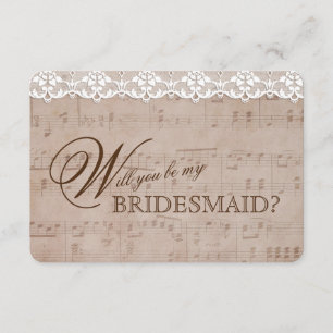 Romantic Music Sheet & Lace Wees mijn BRIDESMAID Kaart