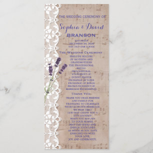 Romantic Music Sheet Lavender Program Custom Programmakaart