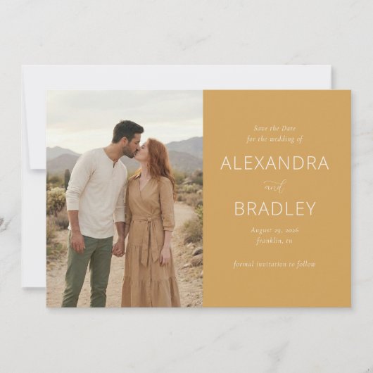 Romantic Mustard Rustic Photo Save The Date (Voorkant)