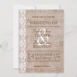 Romantic  muziekblad & Lace Wedding Invite Kaart
