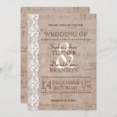 Romantic  muziekblad & Lace Wedding Invite Kaart (Voorkant / Achterkant)