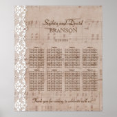 Romantic muziekblad & Lace Wedding Seating Chart Poster (Voorkant)