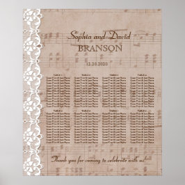 Romantic muziekblad & Lace Wedding Seating Chart Poster