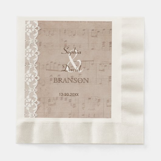 Romantic muziekblad & Lace Wedding Servetten (Voorkant)