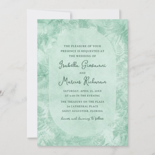 Romantic Mystical Green Fern Wedding Invitation Kaart (Voorkant)
