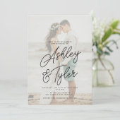 Romantic names script overlay photo wedding kaart (Staand voorkant)