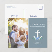 Romantic Nautical Wedding Bedankt Foto Briefkaart