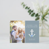 Romantic Nautical Wedding Bedankt Foto Briefkaart (Staand voorkant)
