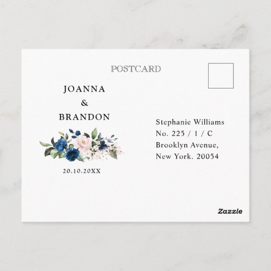 Romantic Navy Blue Blush Botanical Geometric RSVP Briefkaart (Achterkant)