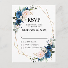 Romantic Navy Blue Blush Botanical Geometric RSVP Briefkaart