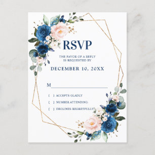 Romantic Navy Blue Blush Botanical Geometric RSVP Briefkaart