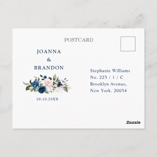 Romantic Navy Blue Blush Botanical Geometric RSVP Briefkaart (Achterkant)