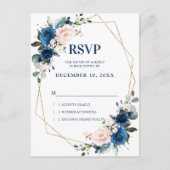 Romantic Navy Blue Blush Botanical Geometric RSVP Briefkaart (Voorkant)
