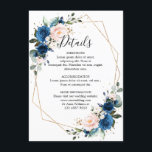 Romantic Navy Blue Blush Floral Geometric Wedding Informatiekaartje<br><div class="desc">Romantische waterverf marineblauw blos roze Bloemen Rustieke Boho Modern geometrisch Bruiloft Details Kaart met gouden geometrisch lijst. Perfect voor een herfstbruiloft. Het ontwerp is voorzien van een prachtig boeket van marineblauw, perzikbloemen / rozen met bijpassende bladeren. Vind meer bijpassende design en variaties in mijn "blissweddingpaperie" winkel. En voel je vrij...</div>