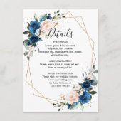 Romantic Navy Blue Blush Floral Geometric Wedding Informatiekaartje (Voorkant)