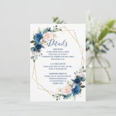 Romantic Navy Blue Blush Floral Geometric Wedding Informatiekaartje (Staand voorkant)