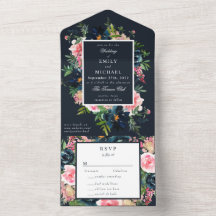 Romantic Navy Blue Blush Pink Floral