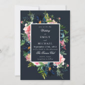 Romantic Navy Blue Blush Pink Floral Kaart (Voorkant)