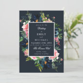 Romantic Navy Blue Blush Pink Floral Kaart (Staand voorkant)