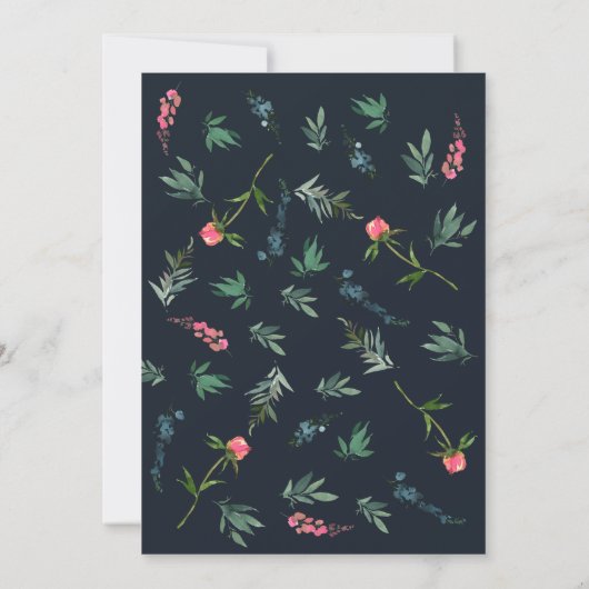 Romantic Navy Blue Blush Pink Floral Kaart (Achterkant)