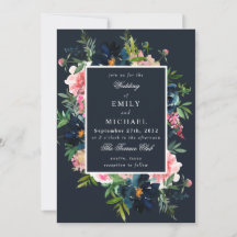 Romantic Navy Blue Blush Pink Floral
