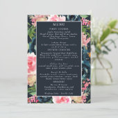 Romantic Navy Blue Blush Pink Floral Menu (Staand voorkant)