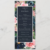 Romantic Navy Blue Blush Pink Floral Programmakaart (Voorkant)