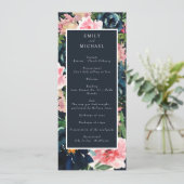 Romantic Navy Blue Blush Pink Floral Programmakaart (Staand voorkant)
