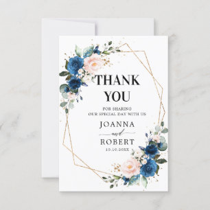 Romantic Navy Blue Blush Roos Floral Geometric Bedankkaart