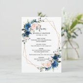 Romantic Navy Blue Blush Roos Menu (Staand voorkant)