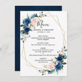 Romantic Navy Blue Blush Roos Menu (Voorkant / Achterkant)