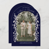 Romantic Navy Blue Floral Arch Save the Date Kaart (Voorkant / Achterkant)