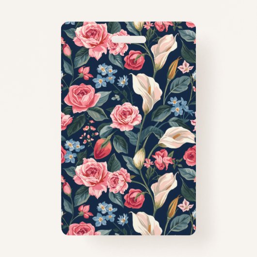 Romantic Navy Blue Floral Garden Pattern Badge (Voorkant)