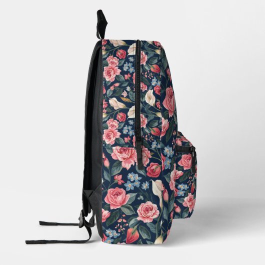 Romantic Navy Blue Floral Garden Pattern Bedrukte Rugzak (Links)