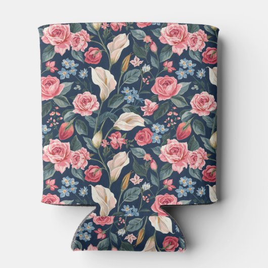 Romantic Navy Blue Floral Garden Pattern Blikjeskoeler (Achterkant)