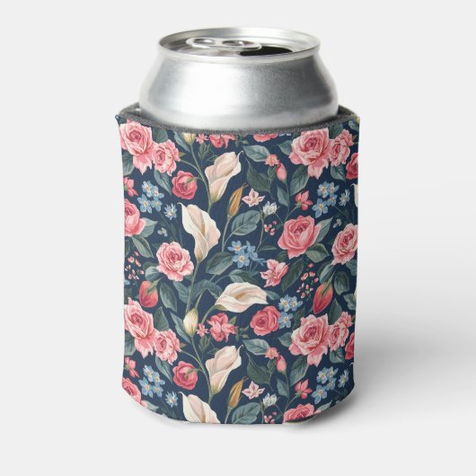 Romantic Navy Blue Floral Garden Pattern Blikjeskoeler (Blikje Achterkant)