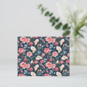 Romantic Navy Blue Floral Garden Pattern Briefkaart (Staand voorkant)
