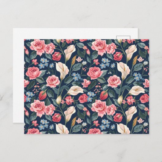 Romantic Navy Blue Floral Garden Pattern Briefkaart (Voorkant / Achterkant)