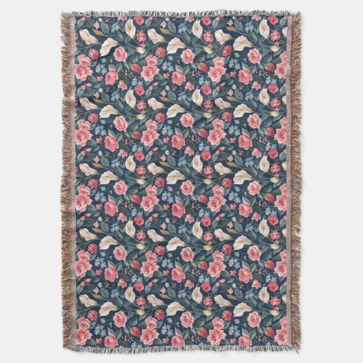 Romantic Navy Blue Floral Garden Pattern Deken (Voorkant Verticaal)