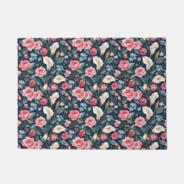 Romantic Navy Blue Floral Garden Pattern Deurmat