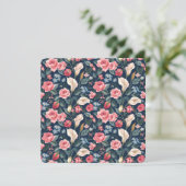 Romantic Navy Blue Floral Garden Pattern Feestdagenkaart (Staand voorkant)
