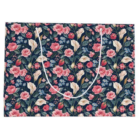 Romantic Navy Blue Floral Garden Pattern Groot Cadeauzakje (Achterkant)