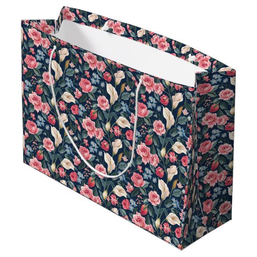 Romantic Navy Blue Floral Garden Pattern Groot Cadeauzakje (Achterkant Gekanteld)