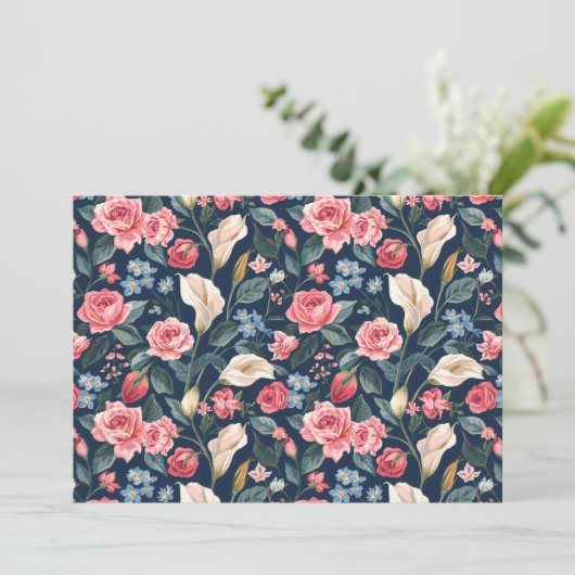 Romantic Navy Blue Floral Garden Pattern Kaart (Staand voorkant)