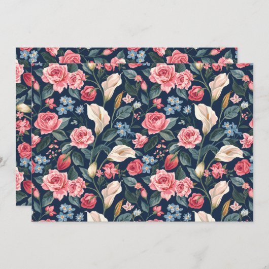 Romantic Navy Blue Floral Garden Pattern Kaart (Voorkant / Achterkant)