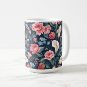 Romantic Navy Blue Floral Garden Pattern Koffiemok (Voorkant rechts)