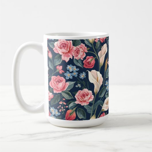 Romantic Navy Blue Floral Garden Pattern Koffiemok (Links)