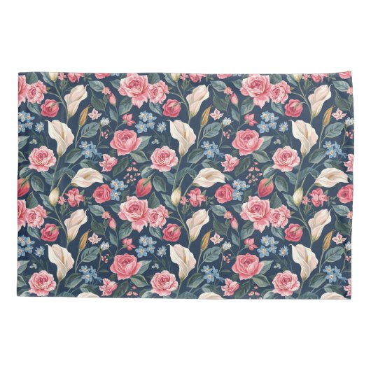 Romantic Navy Blue Floral Garden Pattern Kussensloop (Achterkant)