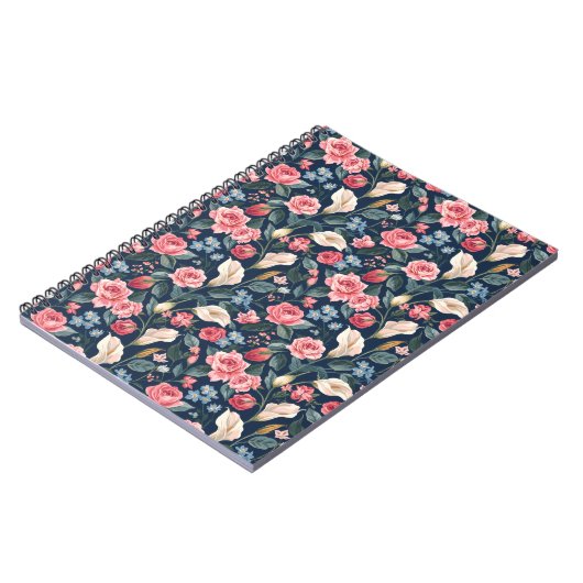 Romantic Navy Blue Floral Garden Pattern Notitieboek (Linkerzijde)